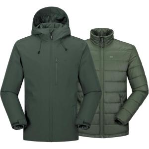 image33000ft Mens Waterproof 3in1 Ski Jacket Warm Mountain Windbreaker Snow Rain Jackets Winter Coat with Puffer JacketArmy Green