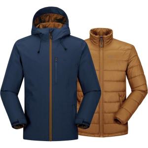 image33000ft Mens Waterproof 3in1 Ski Jacket Warm Mountain Windbreaker Snow Rain Jackets Winter Coat with Puffer JacketDark BlueBrown