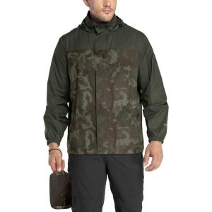 image33000ft Packable Rain Jacket Mens Lightweight Waterproof Rain Shell Jacket Raincoat with Hood for Golf Cycling WindbreakerCamouflageGreen