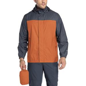 image33000ft Packable Rain Jacket Mens Lightweight Waterproof Rain Shell Jacket Raincoat with Hood for Golf Cycling WindbreakerOrangeGrey