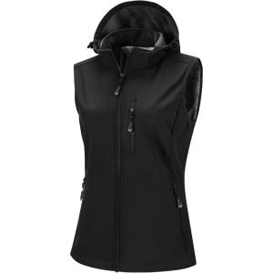 image33000ft Womens Hooded Lightweight Softshell Vest Fleece Lined Windproof Zip Up Sleeveless Jacket for Hiking Golf RunningBlack