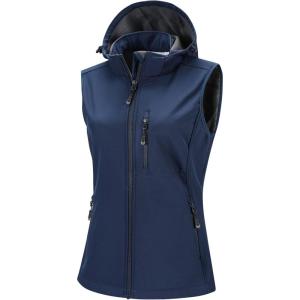 image33000ft Womens Hooded Lightweight Softshell Vest Fleece Lined Windproof Zip Up Sleeveless Jacket for Hiking Golf RunningBlue