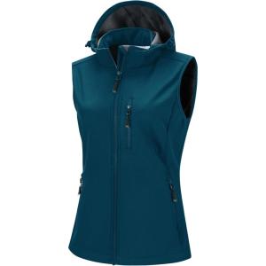 image33000ft Womens Hooded Lightweight Softshell Vest Fleece Lined Windproof Zip Up Sleeveless Jacket for Hiking Golf RunningDark Blue