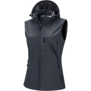 image33000ft Womens Hooded Lightweight Softshell Vest Fleece Lined Windproof Zip Up Sleeveless Jacket for Hiking Golf RunningDark Grey