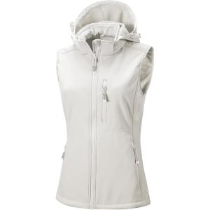 image33000ft Womens Hooded Lightweight Softshell Vest Fleece Lined Windproof Zip Up Sleeveless Jacket for Hiking Golf RunningIvory