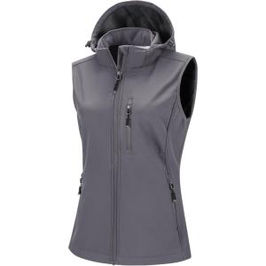 image33000ft Womens Hooded Lightweight Softshell Vest Fleece Lined Windproof Zip Up Sleeveless Jacket for Hiking Golf RunningLight Grey
