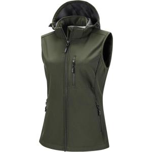 image33000ft Womens Hooded Lightweight Softshell Vest Fleece Lined Windproof Zip Up Sleeveless Jacket for Hiking Golf RunningOlive Green