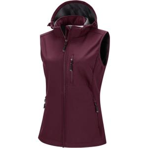 image33000ft Womens Hooded Lightweight Softshell Vest Fleece Lined Windproof Zip Up Sleeveless Jacket for Hiking Golf RunningRed Wine