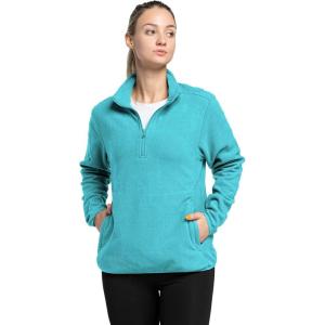 image33000ft Womens Lightweight Long Sleeve Fleece Pullover Jacket Quarter Zip Top Warm Polar Sweatshirt with Zipper PocketsBlue