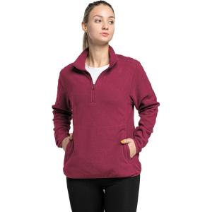 image33000ft Womens Lightweight Long Sleeve Fleece Pullover Jacket Quarter Zip Top Warm Polar Sweatshirt with Zipper PocketsWine