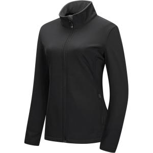 image33000ft Womens Lightweight Softshell Jacket Fleece Lined Windbreaker Waterproof Warm Jacket for Running Golf HikingBlack