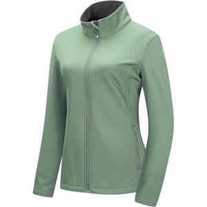 image33000ft Womens Lightweight Softshell Jacket Fleece Lined Windbreaker Waterproof Warm Jacket for Running Golf HikingLight Green