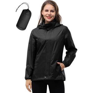 image33000ft Womens Rain Jacket Waterproof Lightweight Packable Raincoat with Hood for Golf Hiking Travel WindbreakerBlack