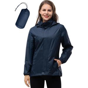 image33000ft Womens Rain Jacket Waterproof Lightweight Packable Raincoat with Hood for Golf Hiking Travel WindbreakerDark Blue