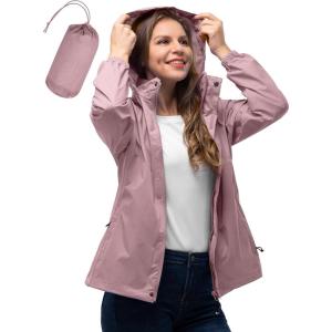 image33000ft Womens Rain Jacket Waterproof Lightweight Packable Raincoat with Hood for Golf Hiking Travel WindbreakerDry Rose