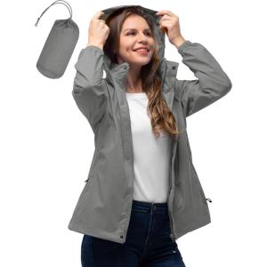 image33000ft Womens Rain Jacket Waterproof Lightweight Packable Raincoat with Hood for Golf Hiking Travel WindbreakerLight Grey
