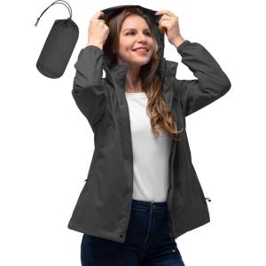 image33000ft Womens Rain Jacket Waterproof Lightweight Packable Raincoat with Hood for Golf Hiking Travel WindbreakerMid Grey