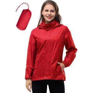 image33000ft Womens Rain Jacket Waterproof Lightweight Packable Raincoat with Hood for Golf Hiking Travel WindbreakerRed