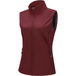 image33000ft Womens Running Vest Fleece Lined Zip Up Windproof Lightweight Softshell Vests Outerwear for Golf Hiking SportsDark Red