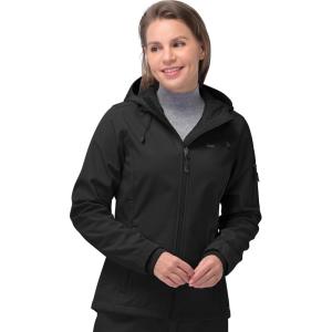 image33000ft Womens Softshell Jacket Fleece Lined Warm Jacket Light Hooded Windproof Coat for Outdoor HikingBlack