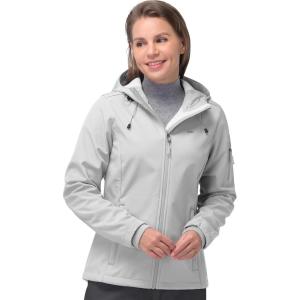 image33000ft Womens Softshell Jacket Fleece Lined Warm Jacket Light Hooded Windproof Coat for Outdoor HikingIce Grey