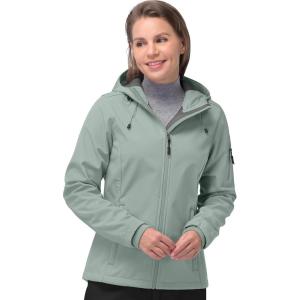 image33000ft Womens Softshell Jacket Fleece Lined Warm Jacket Light Hooded Windproof Coat for Outdoor HikingLight Green
