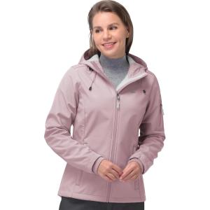 image33000ft Womens Softshell Jacket Fleece Lined Warm Jacket Light Hooded Windproof Coat for Outdoor HikingLight Pink