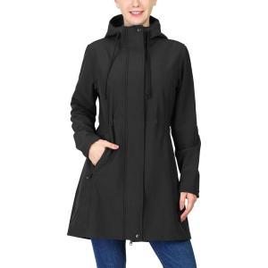 image33000ft Womens Softshell Long Jacket with Hood Fleece Lined Windproof Warm up Waterproof WindbreakerBlack
