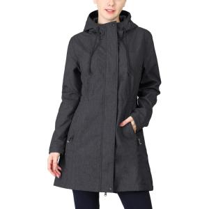 image33000ft Womens Softshell Long Jacket with Hood Fleece Lined Windproof Warm up Waterproof WindbreakerDarkgrey Melange