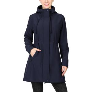 image33000ft Womens Softshell Long Jacket with Hood Fleece Lined Windproof Warm up Waterproof WindbreakerDeep Blue