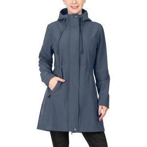 image33000ft Womens Softshell Long Jacket with Hood Fleece Lined Windproof Warm up Waterproof WindbreakerGrayish Blue
