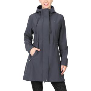 image33000ft Womens Softshell Long Jacket with Hood Fleece Lined Windproof Warm up Waterproof WindbreakerGrey