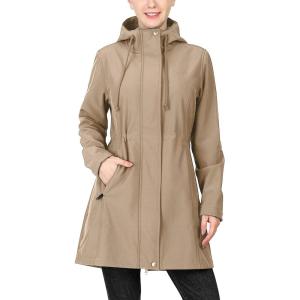 image33000ft Womens Softshell Long Jacket with Hood Fleece Lined Windproof Warm up Waterproof WindbreakerKhaki