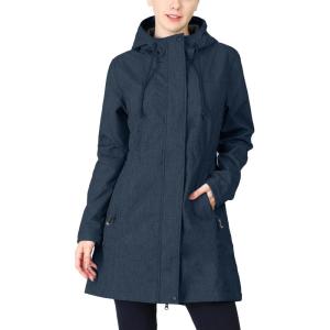 image33000ft Womens Softshell Long Jacket with Hood Fleece Lined Windproof Warm up Waterproof WindbreakerMidnight Blue