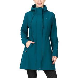 image33000ft Womens Softshell Long Jacket with Hood Fleece Lined Windproof Warm up Waterproof WindbreakerModern Blue