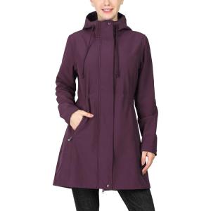 image33000ft Womens Softshell Long Jacket with Hood Fleece Lined Windproof Warm up Waterproof WindbreakerPurplish Red
