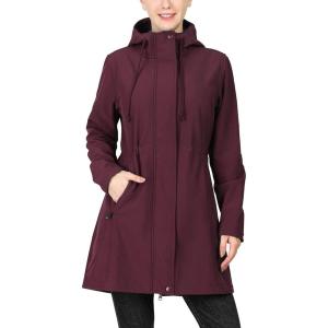image33000ft Womens Softshell Long Jacket with Hood Fleece Lined Windproof Warm up Waterproof WindbreakerRed Wine