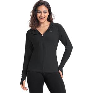 image33000ft Womens UPF 50 Sun Protection Jacket Lightweight Hoodie Zip Long Sleeve Athletic Shirt for Hiking RunningDark Black