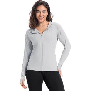 image33000ft Womens UPF 50 Sun Protection Jacket Lightweight Hoodie Zip Long Sleeve Athletic Shirt for Hiking RunningLight Grey