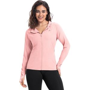 image33000ft Womens UPF 50 Sun Protection Jacket Lightweight Hoodie Zip Long Sleeve Athletic Shirt for Hiking RunningPink