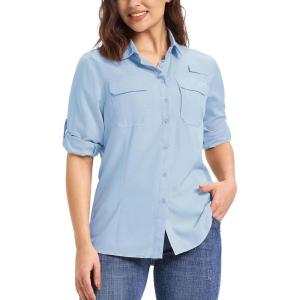 image33000ft Womens UPF 50 UV Long Sleeve Sun Protection Safari Shirts Quick Dry Outdoor Fishing Hiking Travel ShirtLight Blue