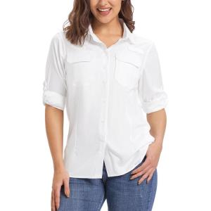 image33000ft Womens UPF 50 UV Long Sleeve Sun Protection Safari Shirts Quick Dry Outdoor Fishing Hiking Travel ShirtWhite
