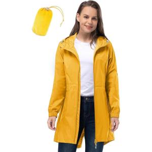image33000ft Womens Waterproof Long Rain Coats Packable Rain Jacket with Hood Trench Coats WindbreakerAmber Gold