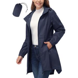image33000ft Womens Waterproof Long Rain Coats Packable Rain Jacket with Hood Trench Coats WindbreakerDeep Blue