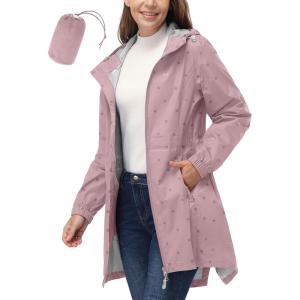 image33000ft Womens Waterproof Long Rain Coats Packable Rain Jacket with Hood Trench Coats WindbreakerDusty Rose Bob