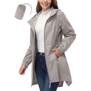 image33000ft Womens Waterproof Long Rain Coats Packable Rain Jacket with Hood Trench Coats WindbreakerKhaki