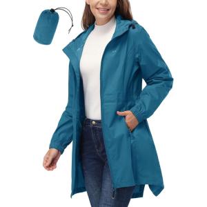 image33000ft Womens Waterproof Long Rain Coats Packable Rain Jacket with Hood Trench Coats WindbreakerMoroccan Blue