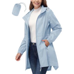 image33000ft Womens Waterproof Long Rain Coats Packable Rain Jacket with Hood Trench Coats WindbreakerStarry Blue
