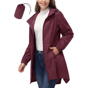 image33000ft Womens Waterproof Long Rain Coats Packable Rain Jacket with Hood Trench Coats WindbreakerWine Red