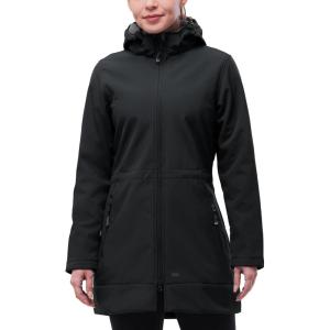 image33000ft Womens Waterproof Softshell Long Rain Jacket with Hood Fleece Lined Windproof WindbreakerBlack